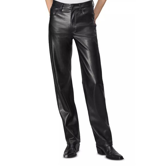RAG & BONE WOMENS 23 HARLOW FULL LENGTH FAUX LEATHER STRAIGHT PANT BLACK NEW - Picture 1 of 15